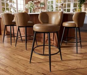 New assembled 26" Brown Bar Stools Set of 4 Swivel Kitchen Island Chairs
3.8" Upholstered Cushion, Ergonomic Winged Backrest, 360° Silent Swivel, 350l