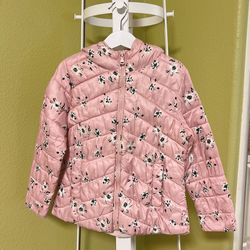 Zara Kids Girl Pink Floral Lightweight Puffer Zip Up Jacket Coat Size 7 122CM