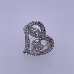 925 Silver Ladies Heart Ring W/ Clear Colored Stones