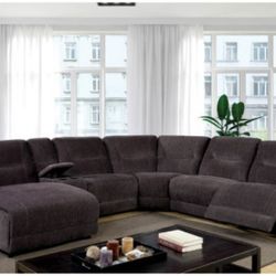 Brand New Super Plush Dark Grey Chenille Reclining Sectional Sofa