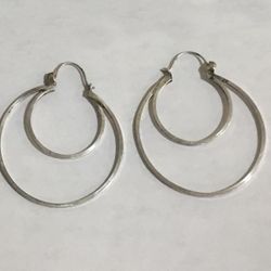 Handmade Sterling Silver Double Hoop Pierced Earrings 