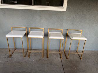 Set of 4 Gold Metal Bar Stools