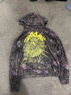 Sp5der Camo Floral Hoodie Yellow Web Graphic
