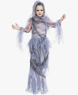 New Spooktacular Creations Halloween Haunting Beauty Ghost Girl Costume, Scary Ghost Dress Midnight Costume for Halloween, Large, 10-12yrs