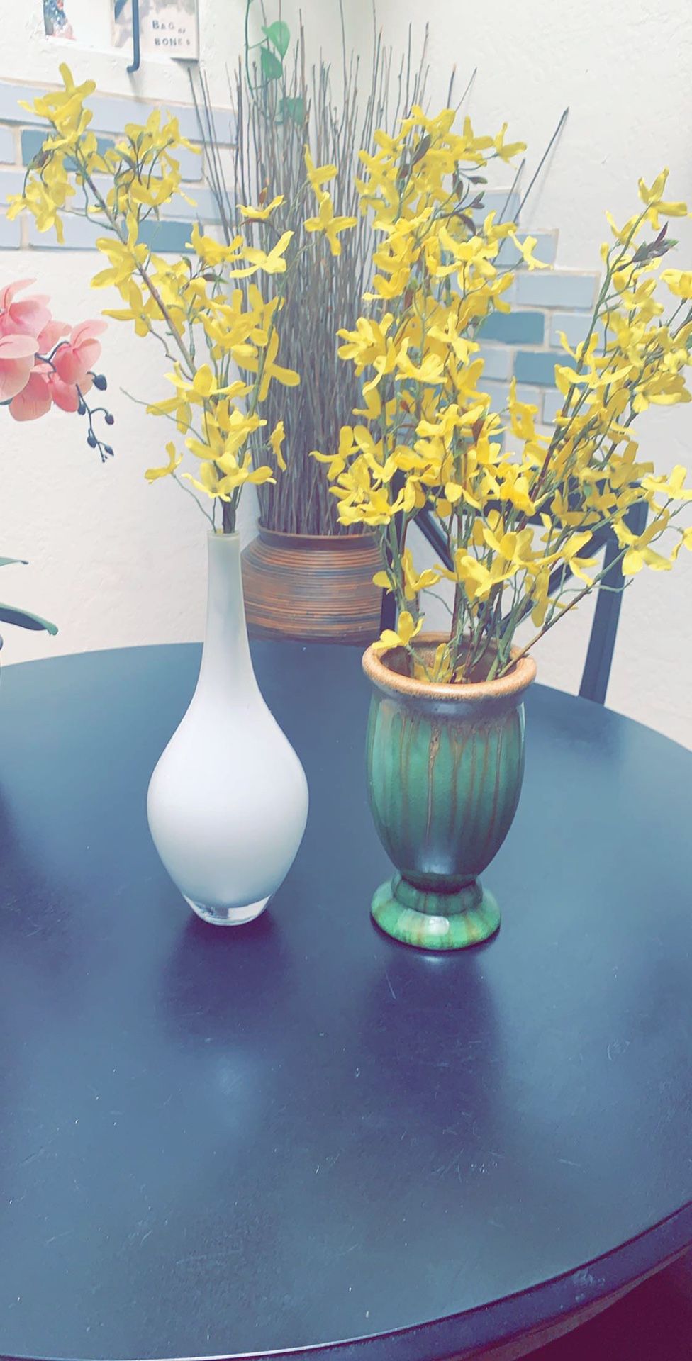 Two vases with yellow flowers - artificial