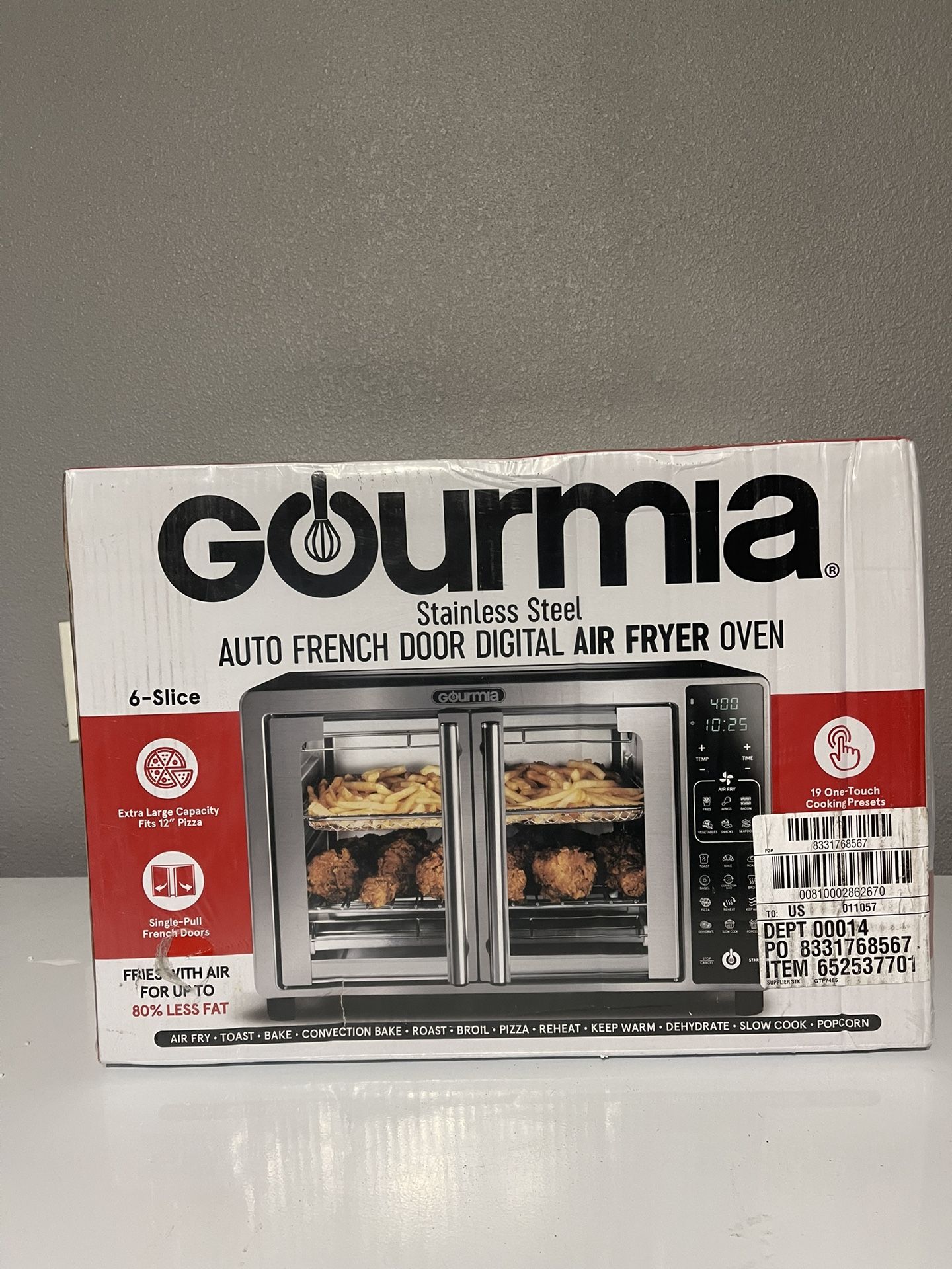 New Gourmia 6-Slice Digital Toaster Oven Air Fryer with 19 One-Touch  Presets, Stainless Steel 