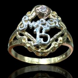 Anillo XV Años Tres Oros 14K