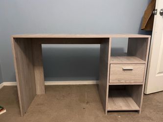 Light Wood Desk with Drawer and Shelves