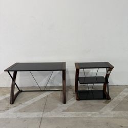 Modern Tempered Glass 2 Coffee Table & End Table Set Black/Brown