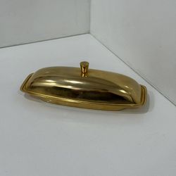 Vintage  24k Gold Electroplated Butter Dish Gold Plated w/ Glass