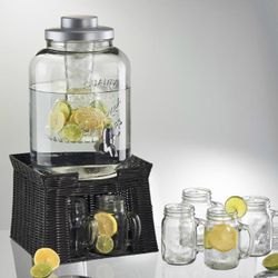 Mason Jar 3 Gallon Beverage Dispenser w/Mason Jar Mugs