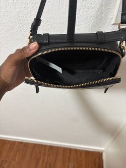 Black Leather Crossbody Bag with Gold