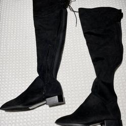 Karl Lagerfeld Slashed Heel Suede Over Knee Boots, New 8/8,5