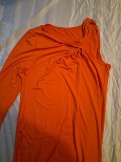 Orange One-Shoulder Long Sleeve dress 2x