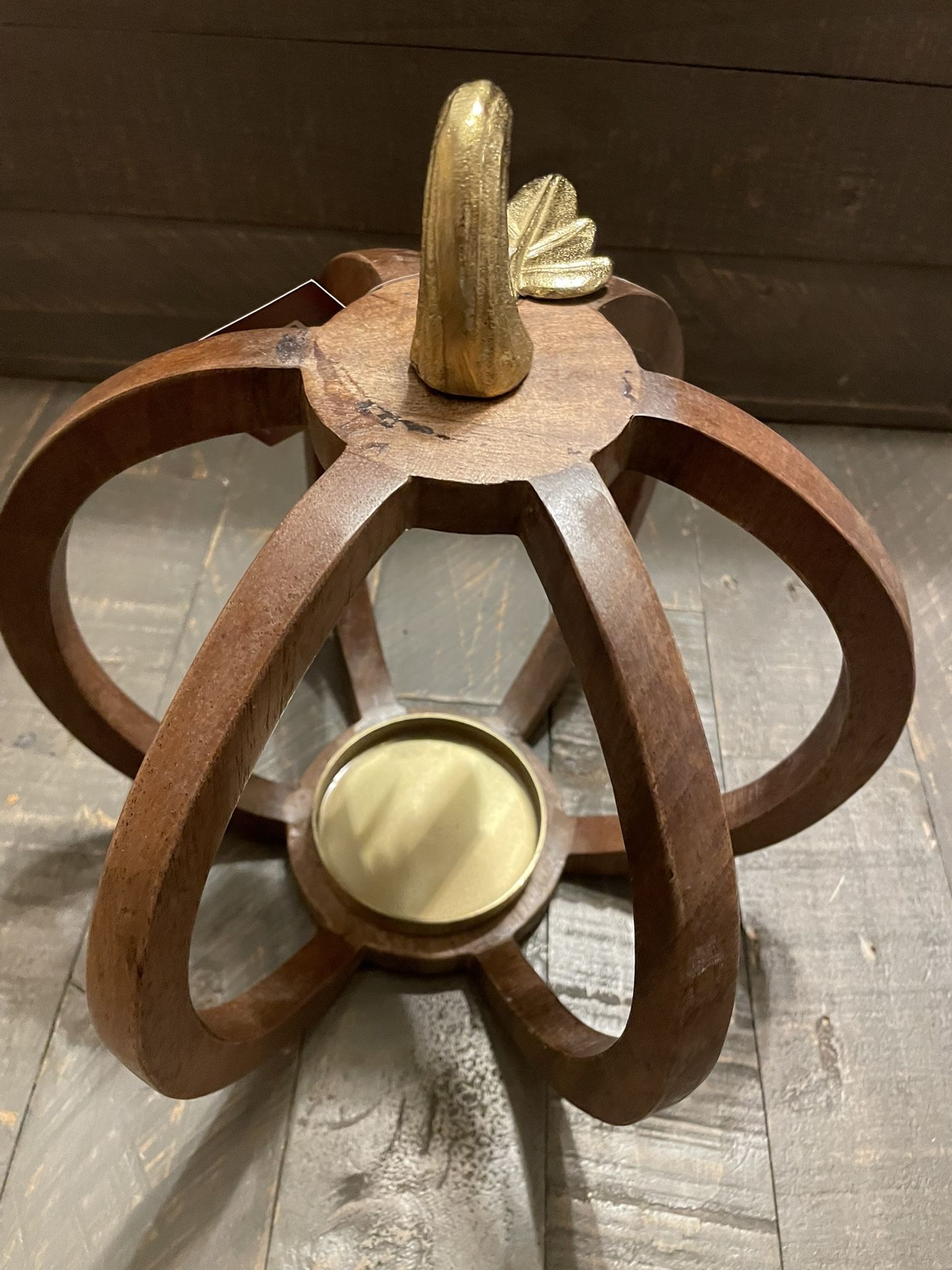 NEW - Pumpkin Wood Pillar Candle Holder