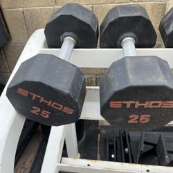 Ethos 25lb Rubber Coated Dumbbell Set Weights