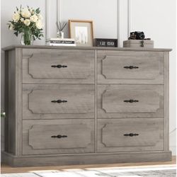 6-Drawer Double Dresser – Rustic Grey Finish | NEW