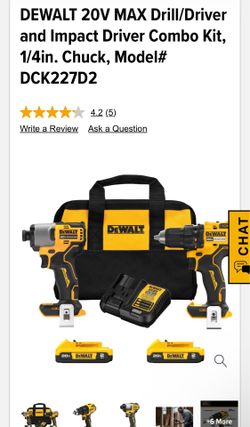 DEWALT 20V MAX Drill/Driver and Impact Driver Combo Kit, 1/4in. Chuck, Model# DCK227D2