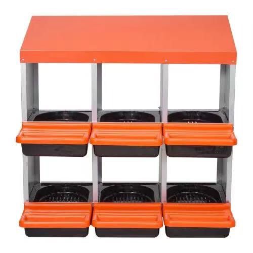 2 Tiers Chicken Nesting Boxes, 6 Compartments, Metal Egg Laying Boxes with Protective Collection Lids, Roll Out Nesting Box, Easy to Assemble, Ideal
