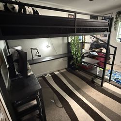 Queen Sized Loft Bed with Stairs, desk, Closet and Matress Pad.