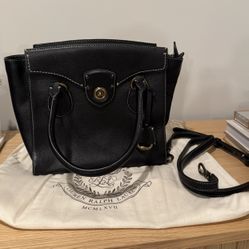 Ralph Lauren Black Pebbled Leather Medium Satchel