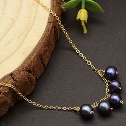 9-10mm Black Pearl 18K gold plated Handmade Necklace