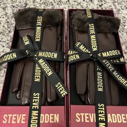 Steve Madden Chocolate Brown Fur-Trimmed Gloves