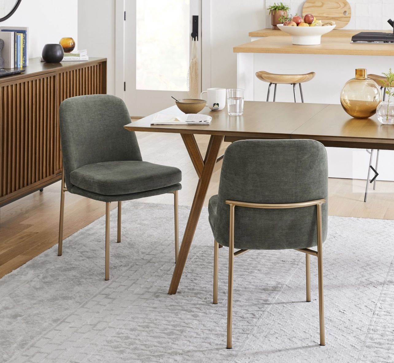 West Elm - Jack Metal Frame Dining Chairs, Set of 2, Distressed Velvet, Green Spruce, Light Bronze