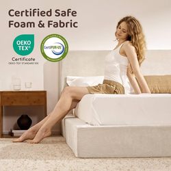 King Size Cloud Upholstered King Bed Frame with Headboard, 5 Inch Foam Padded Platform, No Box Spring, Easy Assembly (Cream)