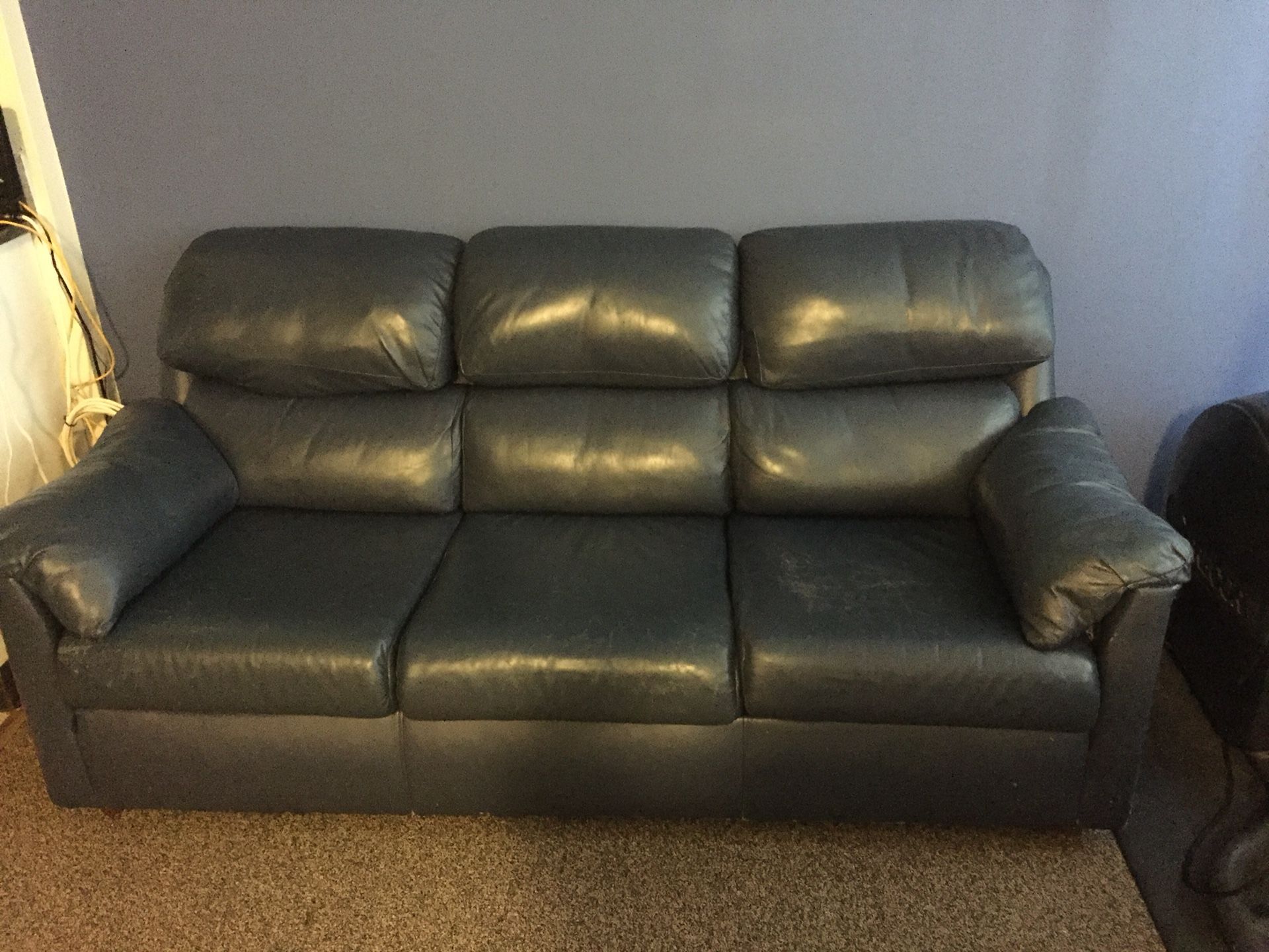 Blue leather couch