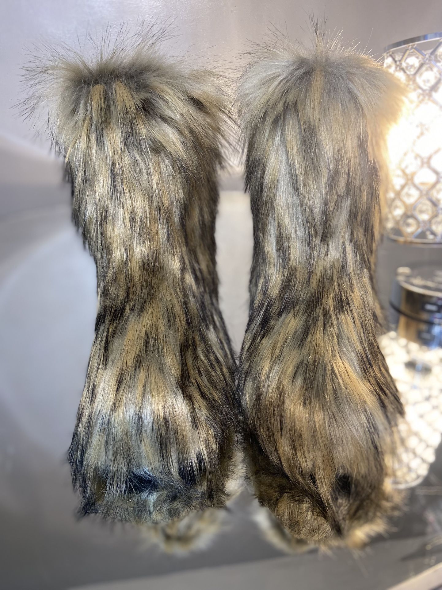 Golden Faux Fur Boots Size 10