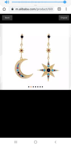 Indian Gold Plated Drop Earrings, filigree boho turquoise star moon earring