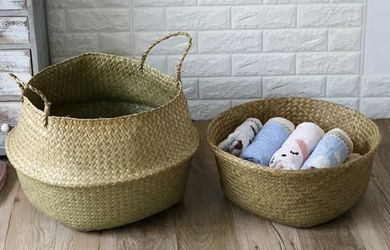 Seagrass Woven Wicker Storage Basket- Large