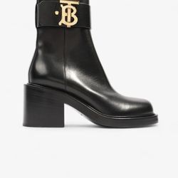New Authentic BURBERRY  Monogram Motif Leather Block-heel Boots