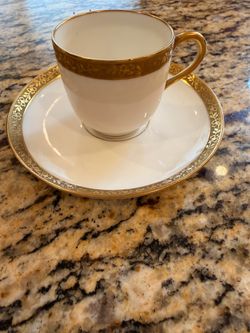 Vintage Martin Limoges France Gold Gilt Demitasse Cup & Saucer White