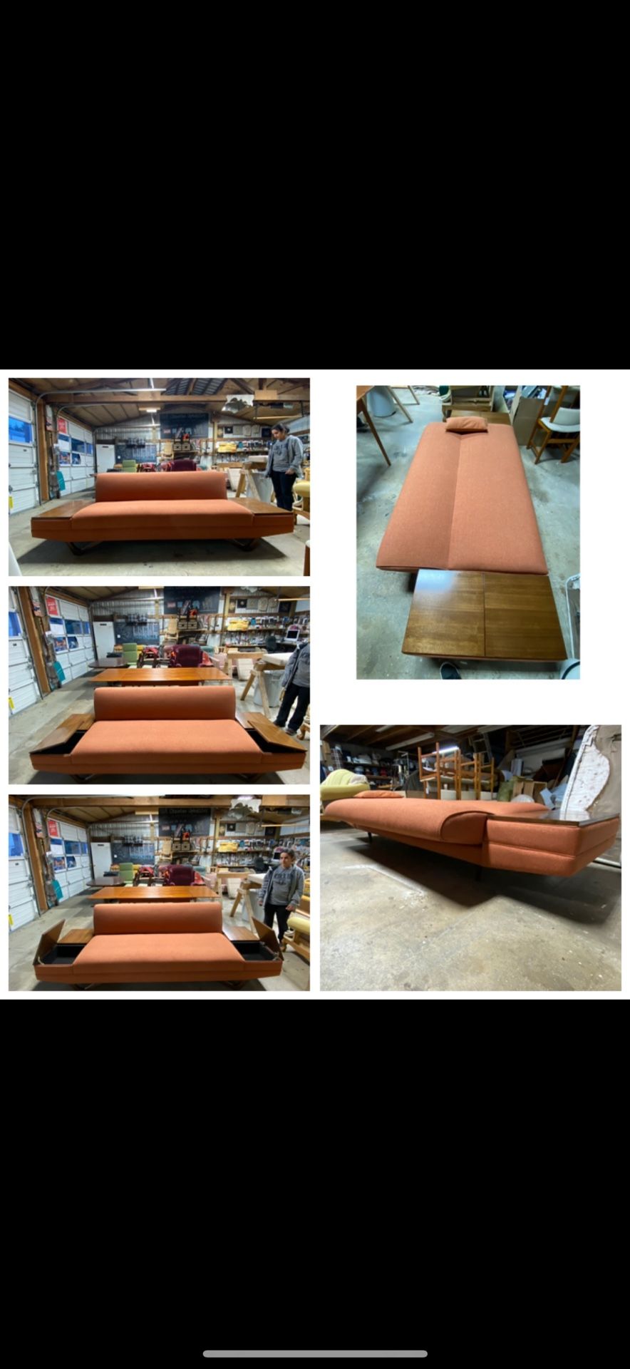MCM Adrian Pearsall Inspired Sofa Daybed With Built-in Endtables