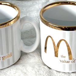 McDonald's "The Value of Gold" Corporate Recognition Mugs-Gold Detailing-Vintage-1990’s-unused! Set of 2. 