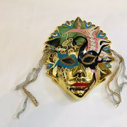 Vintage Gold Ceramic Wall Hanging Mask