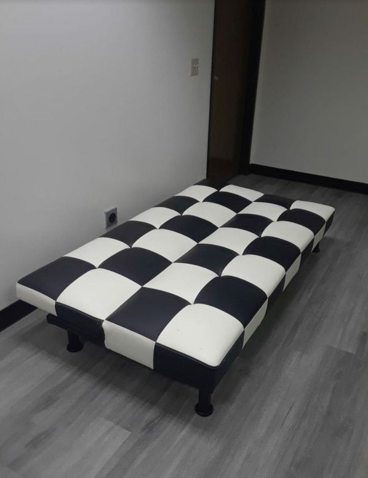 Brand New Checkered Leather Tufted Futon