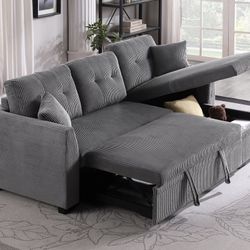 Corduroy Sleeper Bed Sectional Sofa Couch With Storage Chaise