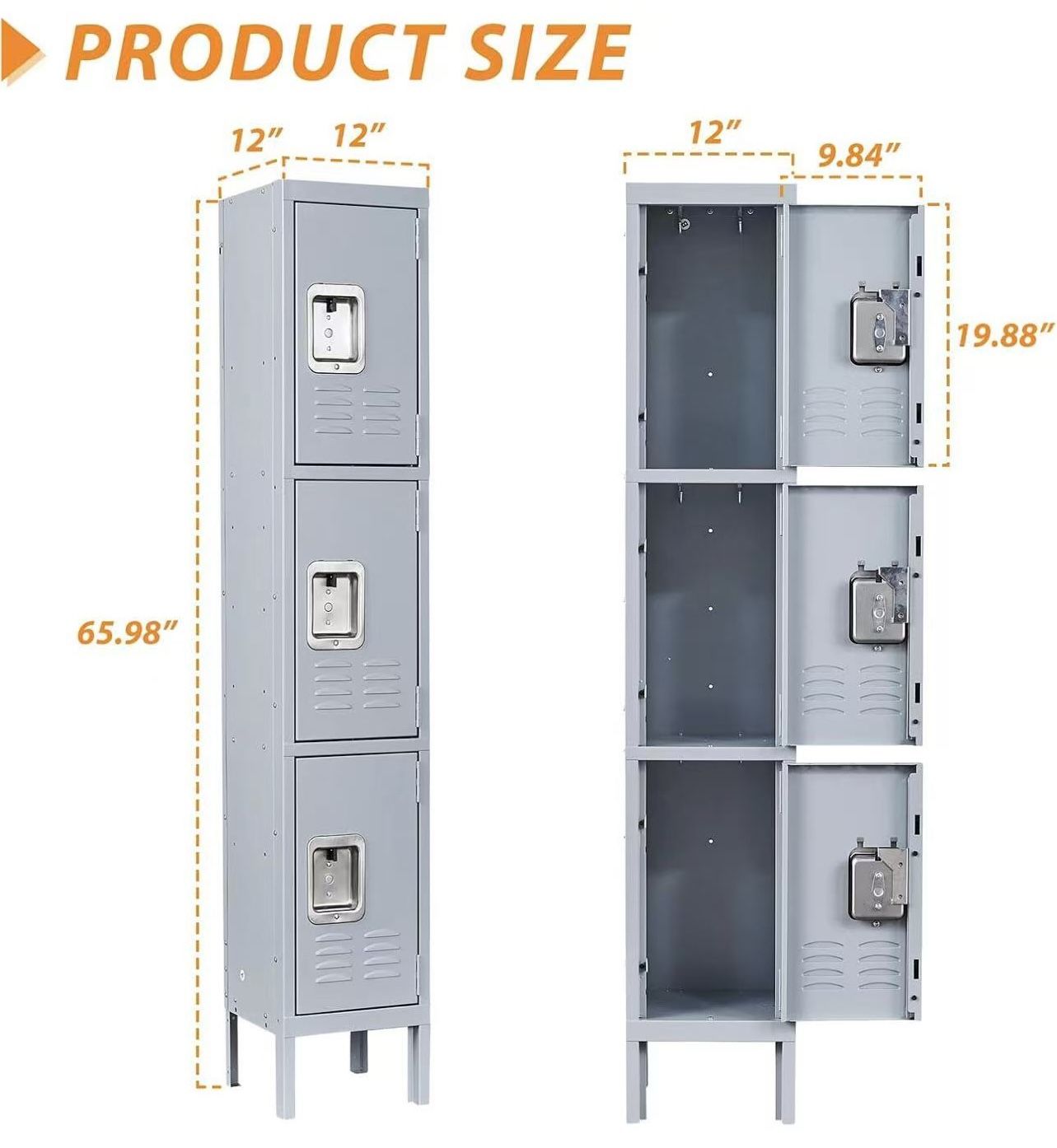🥨12”D x 12”W x 66”H Metal Locker 3 Doors Storage Shelves Locker, Gray&White for Employees Workers