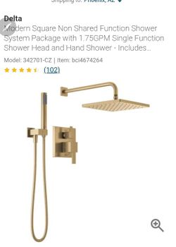 Delta
Modern Square Non Shared Function Shower System Package with 1.75GPM Single Function Shower Head and Hand Shower - Includes Rough-In