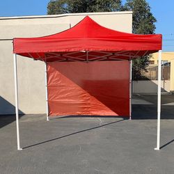 (New) $109 Heavy-Duty EZ Popup Canopy 10 x 10 FT with (1 Sidewall, Carry Bag) Red or Blue