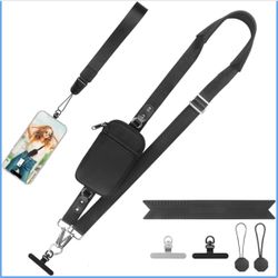 Clip and Go Strap for Phone With Wallet Crossbody (Detachable RFID Blocking Wallet) - Adjustable Phone Strap w/Soft Silicone Pad, Universal Phone Lany