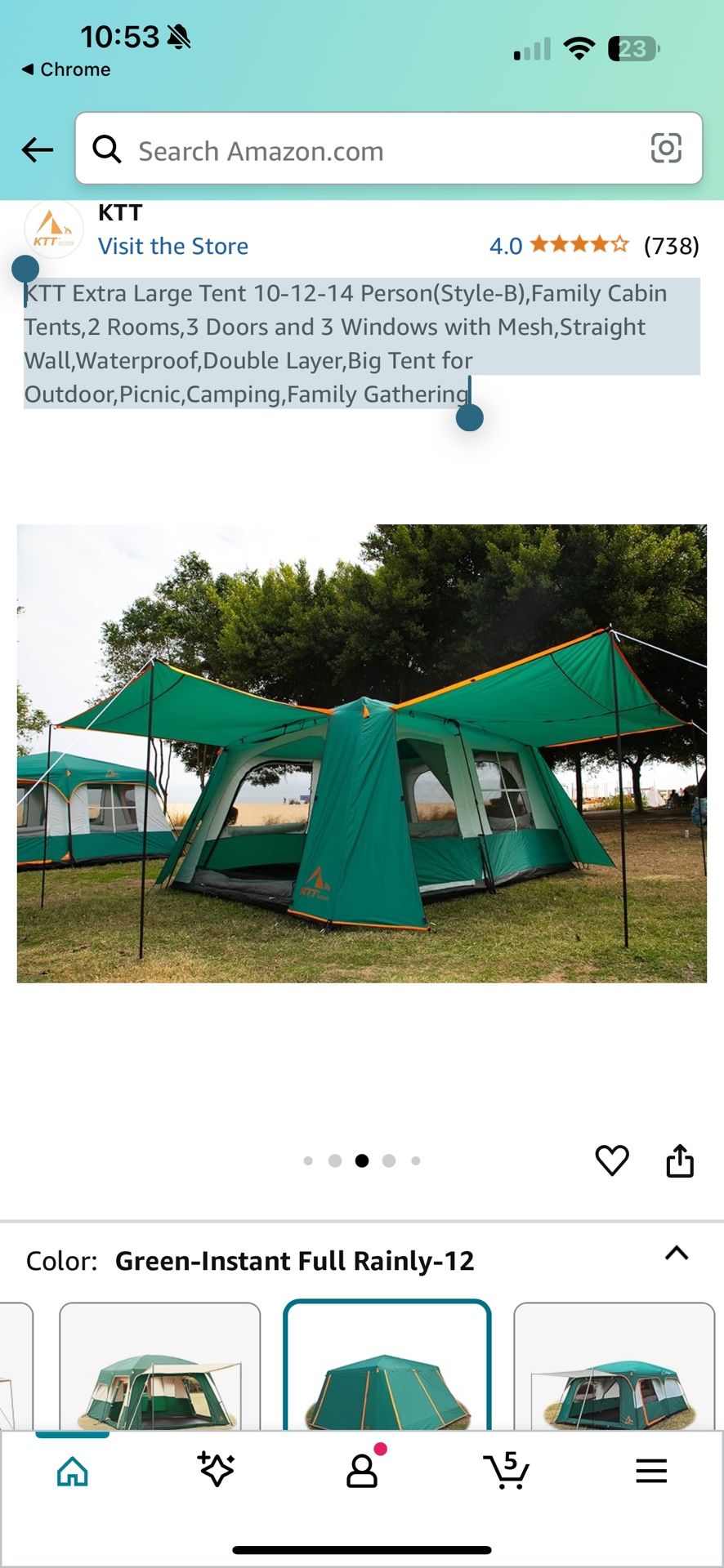KTT Extra Large Tent 10-12-14 Person(Style-B),Family Cabin Tents,2 Rooms,3 Doors and 3 Windows with Mesh,Straight Wall,Waterproof,Double Layer,Big Ten
