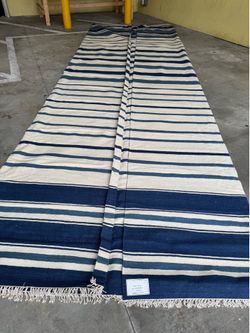 Oversized Blue Stripe Kilim Rug 13x20 ft - Large Handmade Indian Flatweave Cotton Rug - Nautical Coastal Decor - Extra Large Area Rug 407x618 cm
