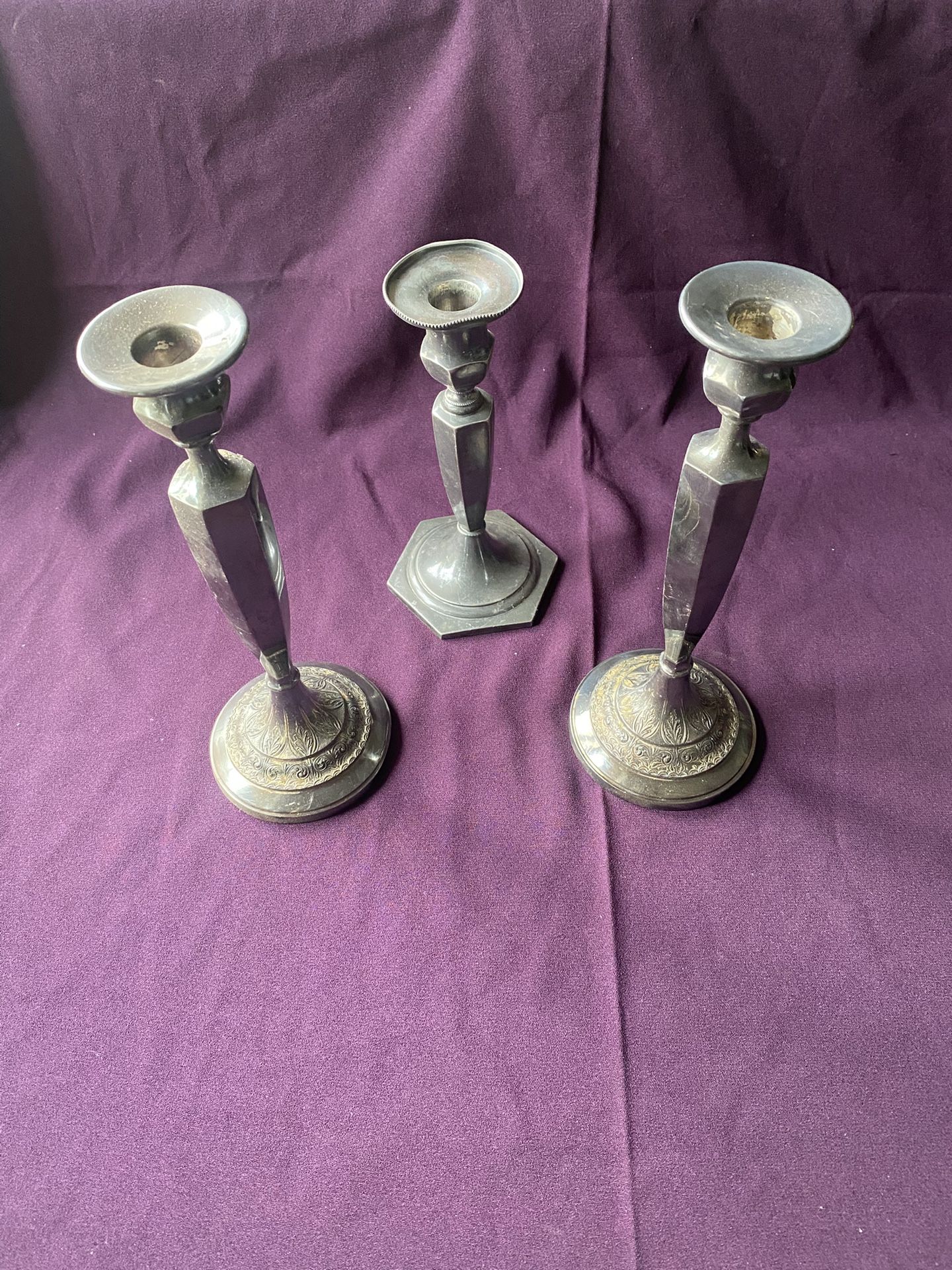 Pewter Candlestick Holders Lot Of 3 Vintage/Antique