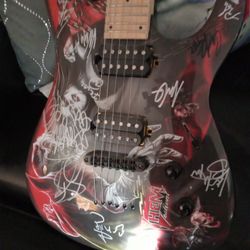 Good Condition Signed Mayham Rock guitar 