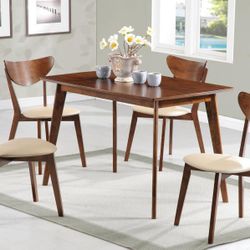 5 PIECE KITCHEN DINING TABLE SET CHESTNUT TAN FINISH COMEDOR MESA SILLAS