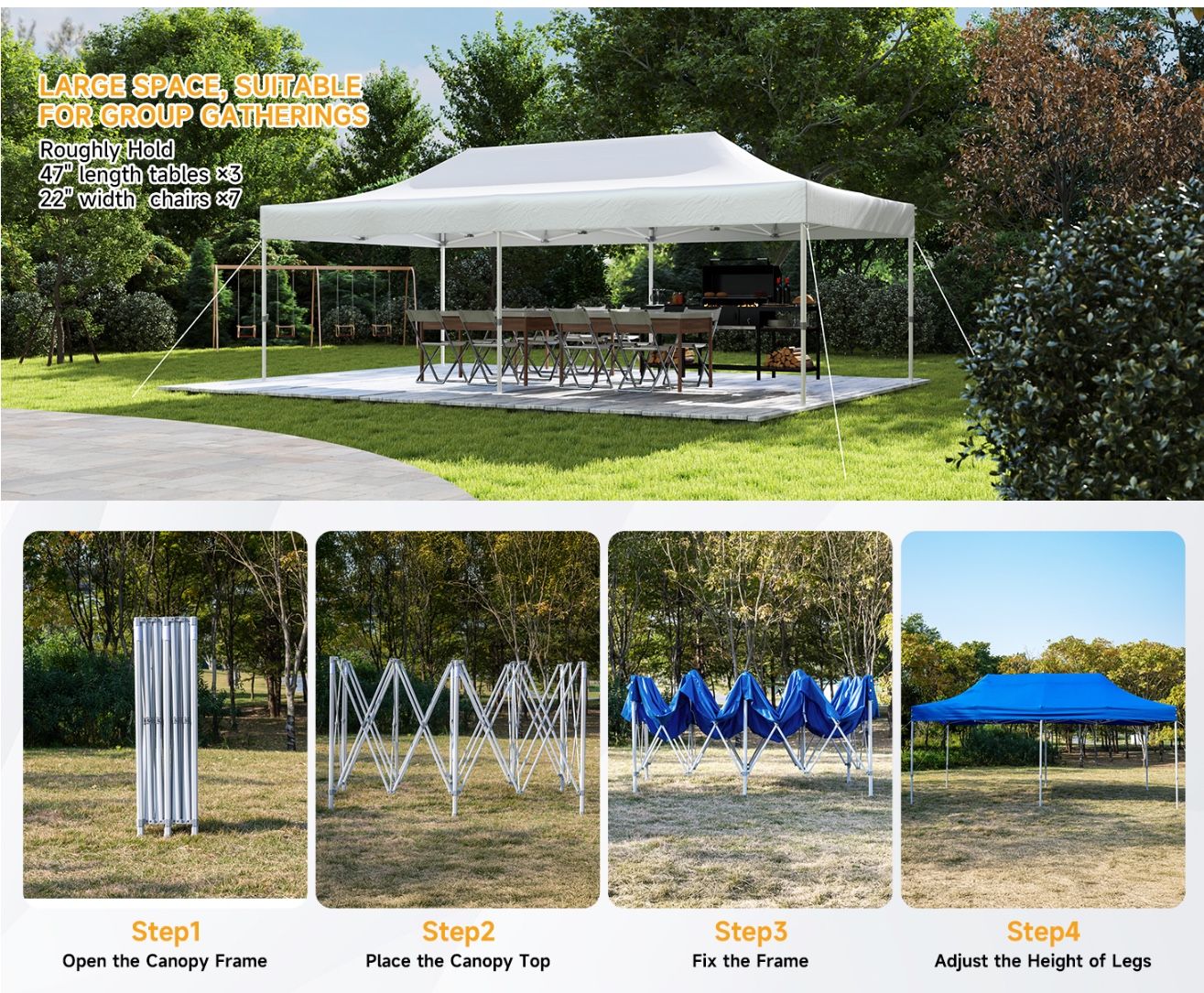 10x20ft Pop up Canopy Tent Without Sidewall Ez Up Commercial Outdoor Canopy Wedding Party tents for Parties All Season Wind & Waterproof.
